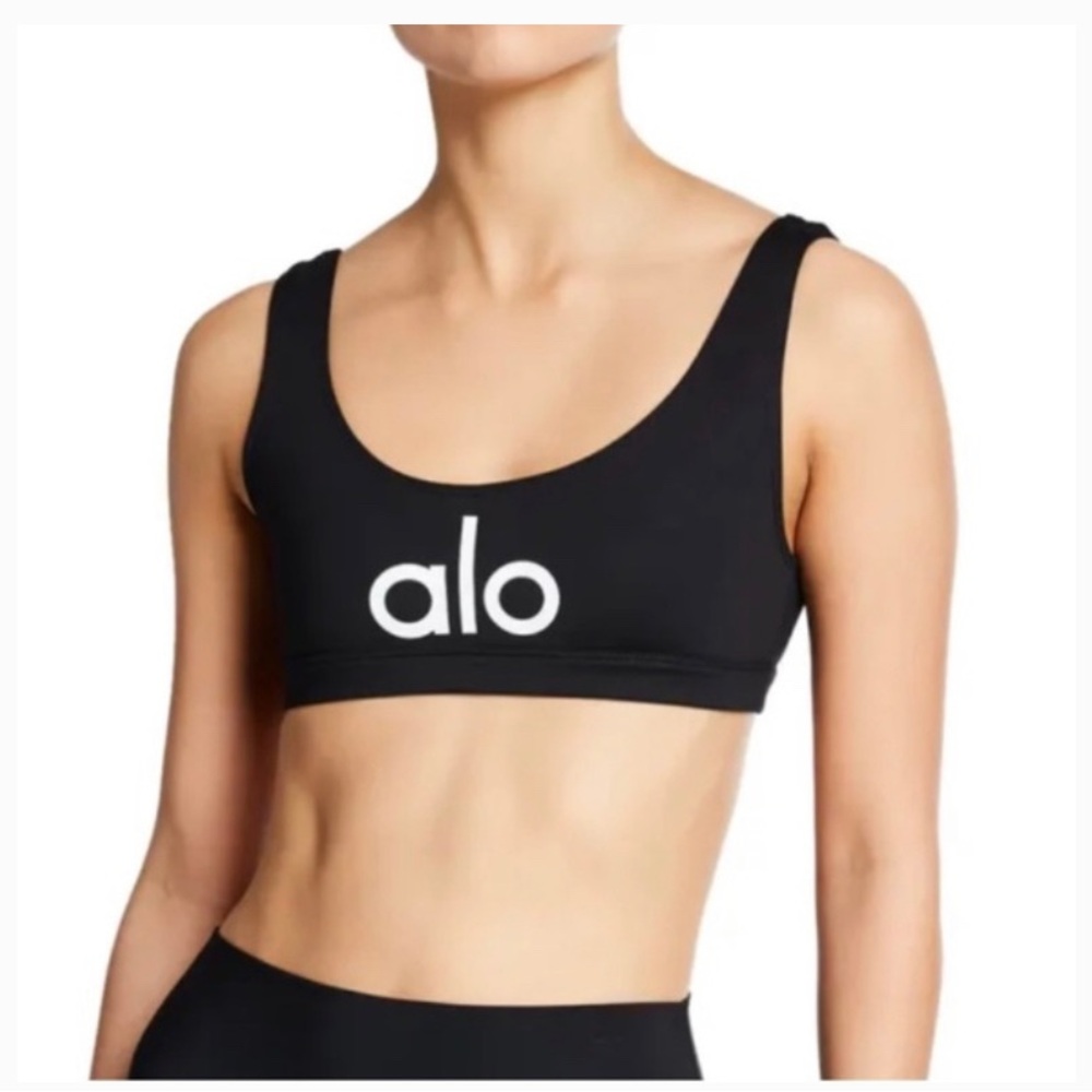 Alo Yoga Sports Bra Black Ambient Logo NWT